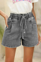 Grey Drawstring High Waist Casual Denim Shorts