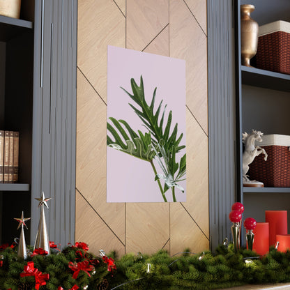 Decorative wall art with green leaves on a beige wall, surrounded by festive decorations.