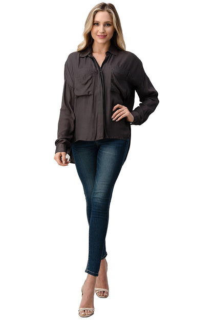 Button-Up Oversized Shirt with Front Pockets | Apparel | Kitchen + Metal