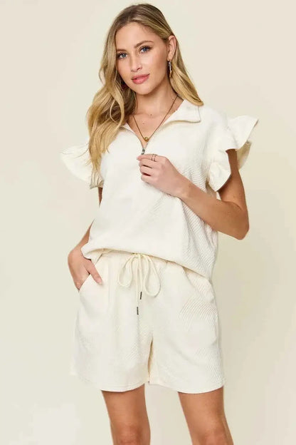 Plus Size Flounce Sleeve 2 piece top and shorts set