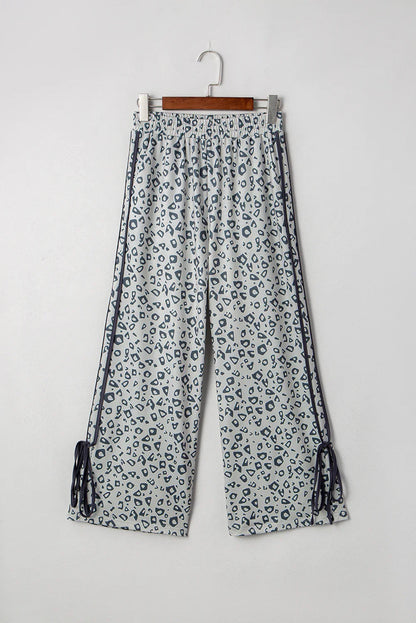 Khaki Leopard Print High Rise Knot Side Pants