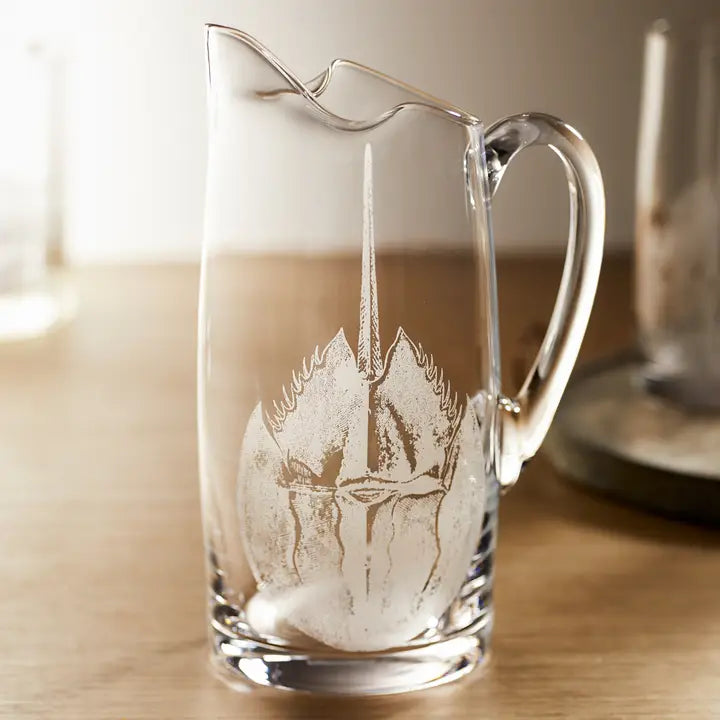 Horseshoe Crab Glass Pitcher – Premium Coastal Serveware & Nautical Décor