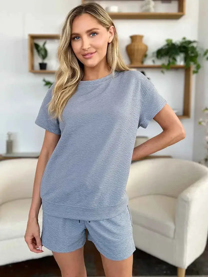 Texture Short Sleeve T Shirt and Shorts Set