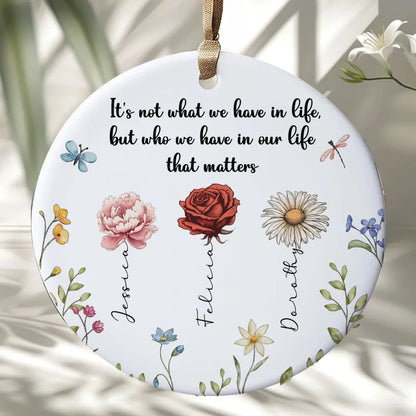 Sisters Are Different Flowers From The Same Garden - Personalized Circle Ceramic Ornament - Christmas Gift For Sisters, Besties, Friends