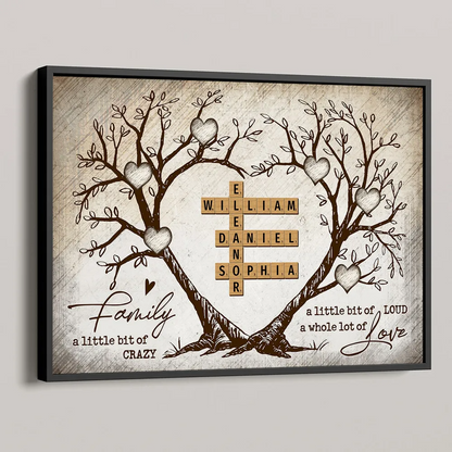 Family Heart Tree Crossword Puzzle - Personalized Horizontal Poster - Gift For Family Members, Mom and Dad