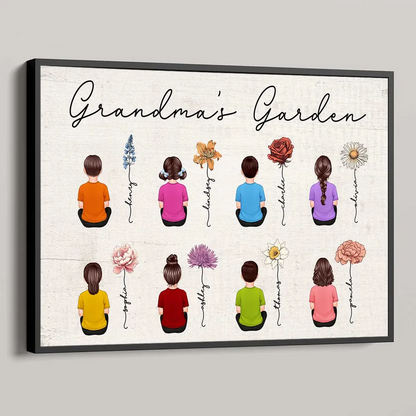 Birth Month Flowers Garden With Grandkids Names - Personalized Family Gift For Grandma, Grandpa, Grandparent | Poster