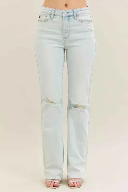 Judy Blue Full Size Destroy & Fray Hem Bootcut Jeans Plus Size Women's Pants