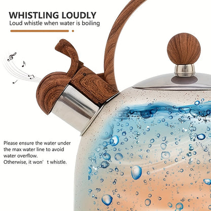 2.5L Stainless Steel Whistling Tea Kettle with Natural Stone Finish