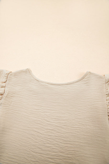 Aqua Ruffle Sleeve Blouse - Clearly Aqua Solid Color Crinkled Top
