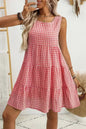 Light Blue Gingham High Waist Sleeveless Mini Dress