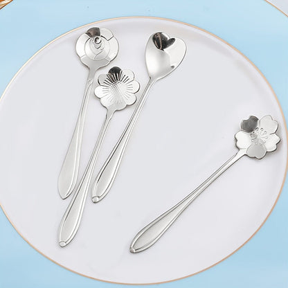 Set of 4 Cherry Blossom Stainless Steel Dessert Spoons