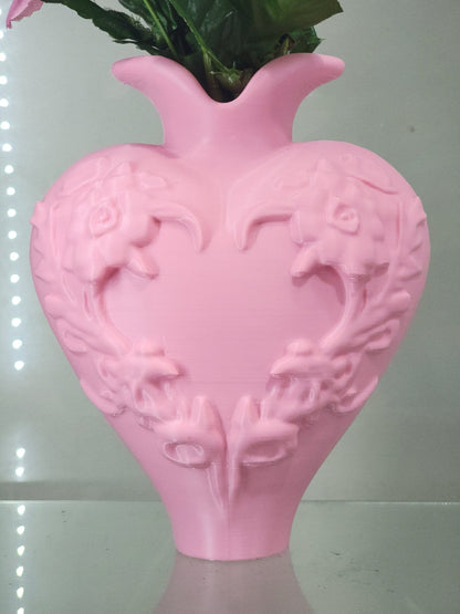 3D Printed Pink Heart Vase & Brush Holder - Floral Decor & Organizer