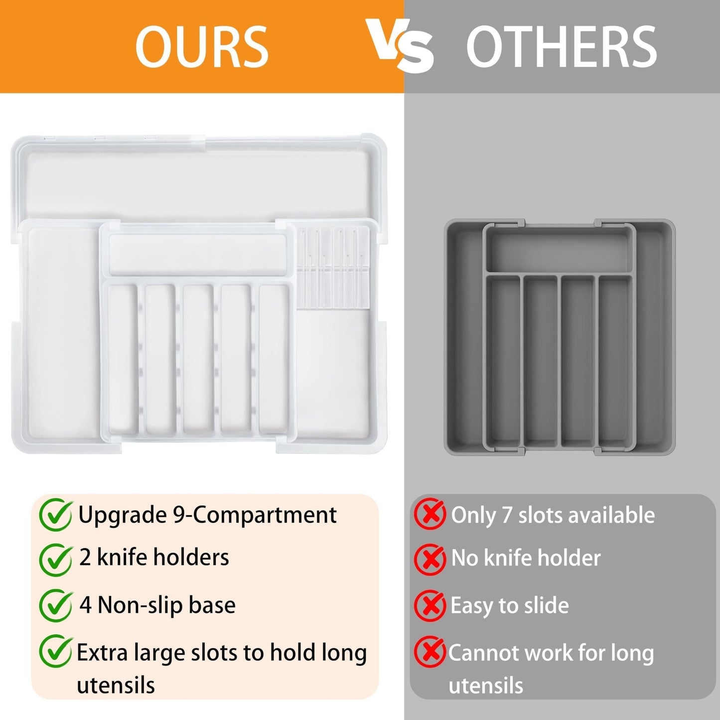 1pc Expandable Silverware Organizer with 2 Knife Blocks - BPA-Free