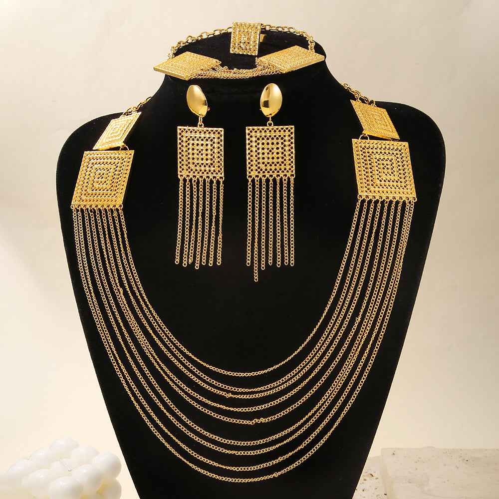 18K Gold-Plated Jewelry Set - 5-Piece Multi-Layer Tassel Set for Weddings