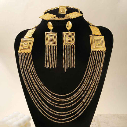 18K Gold-Plated Jewelry Set - 5-Piece Multi-Layer Tassel Set for Weddings