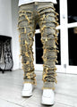 Patched Pants Long Tight Fit Stacked Jeans
