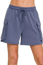 Zenana Scuba Thigh Pocket Shorts in Blue