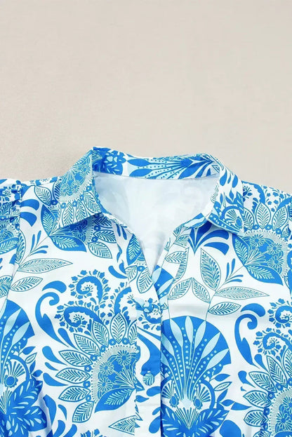 Sky Blue Boho Floral Print Frill Tiered Mini Dress