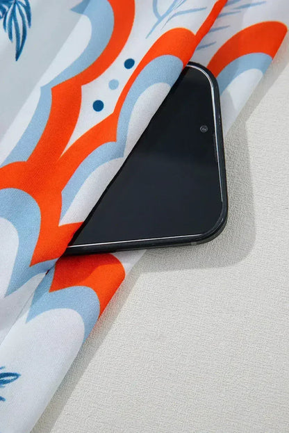 Orange Palm Tree Print Short Sleeve Flowy Dress