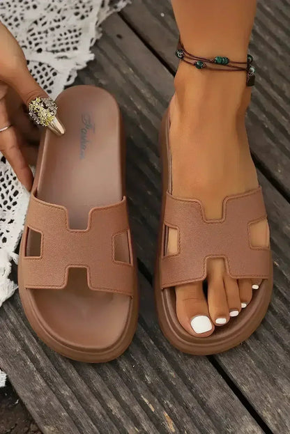 Black Cut Out Band Open Toe Platform Slides Shoes