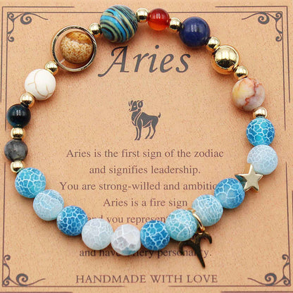 Twelve Constellations Bracelets - Natural Stone Beaded Bracelets with Eight Planet Designs