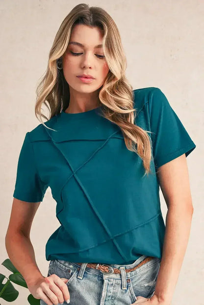 Dirty Blue Solid Color Round Neck T Shirt