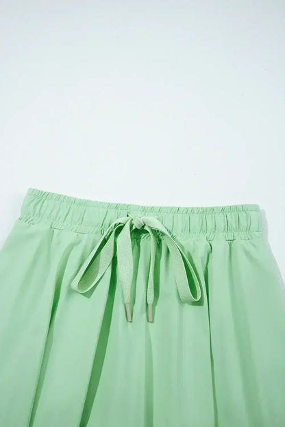 Light Green Drawstring High Waist Lined Tennis Skort