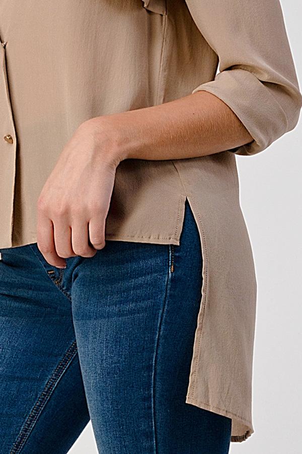 Double-Breasted Button-Up Blouse with Rolled Sleeves | Apparel | Kitchen + Metal