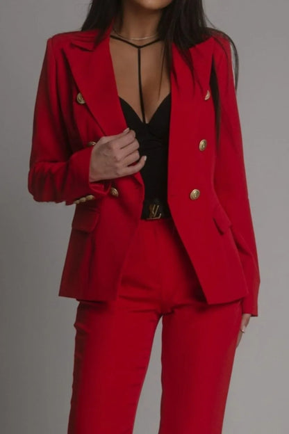 Full Size Plus Size Blazer Pantsuit with Lapel Collar and Long Sleeves