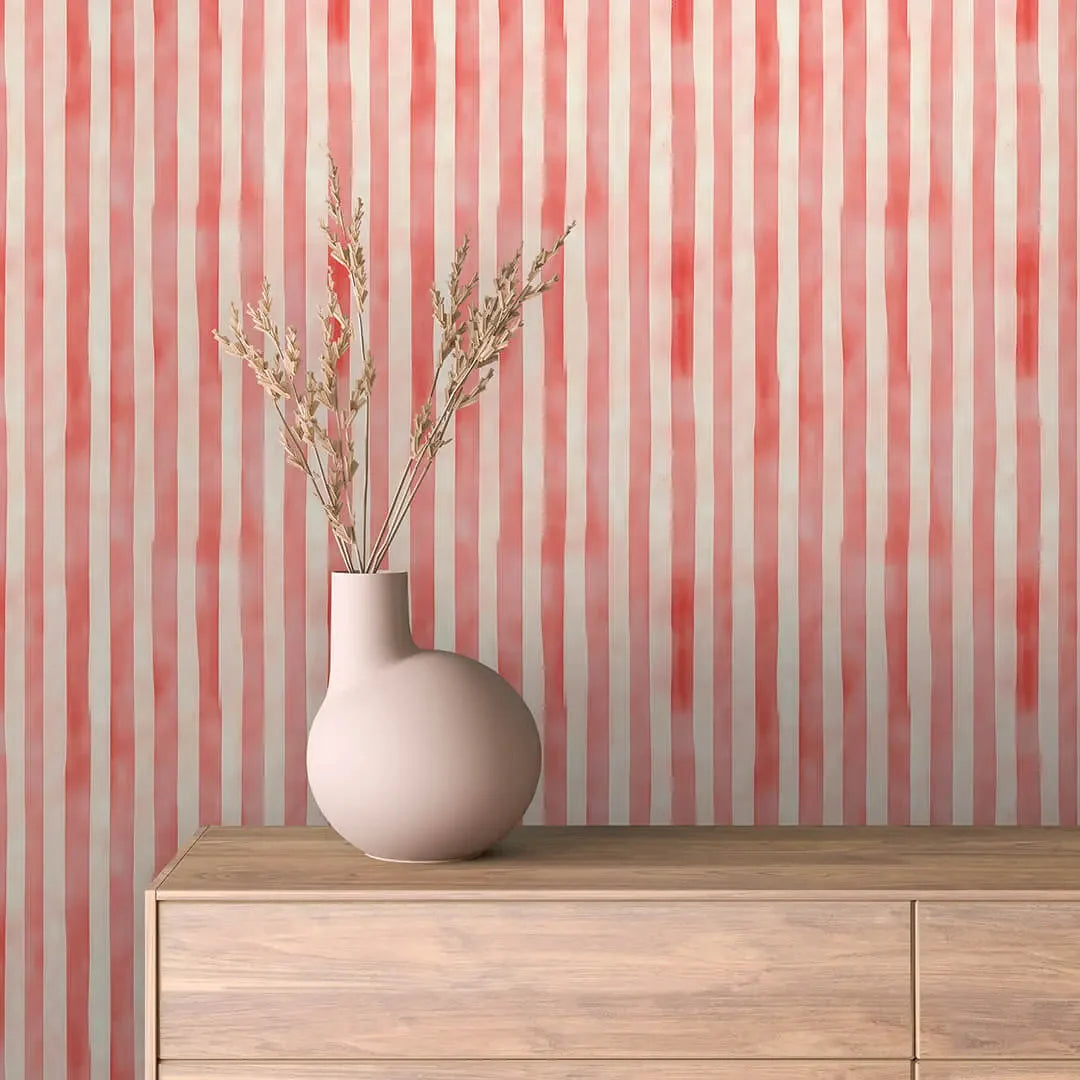 Coral Watercolor Stripe Wallpaper