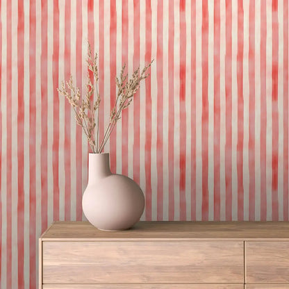 Coral Watercolor Stripe Wallpaper