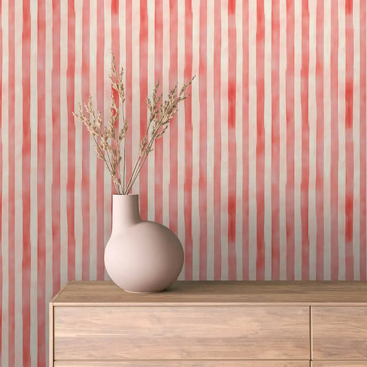 Coral Watercolor Stripe Wallpaper