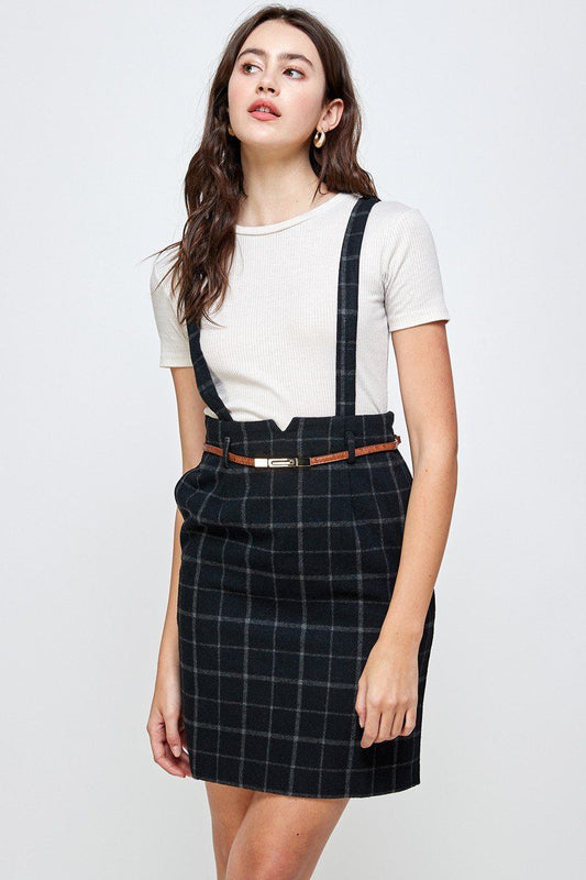 Plaid Suspender Skirt with Belt Detail | Apparel | Kitchen + Metal