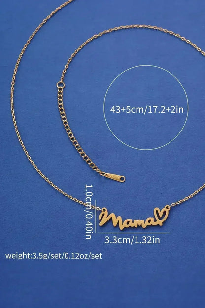 Gold Mama Necklace - Heart Pendant w/ Engraving - Adjustable Chain