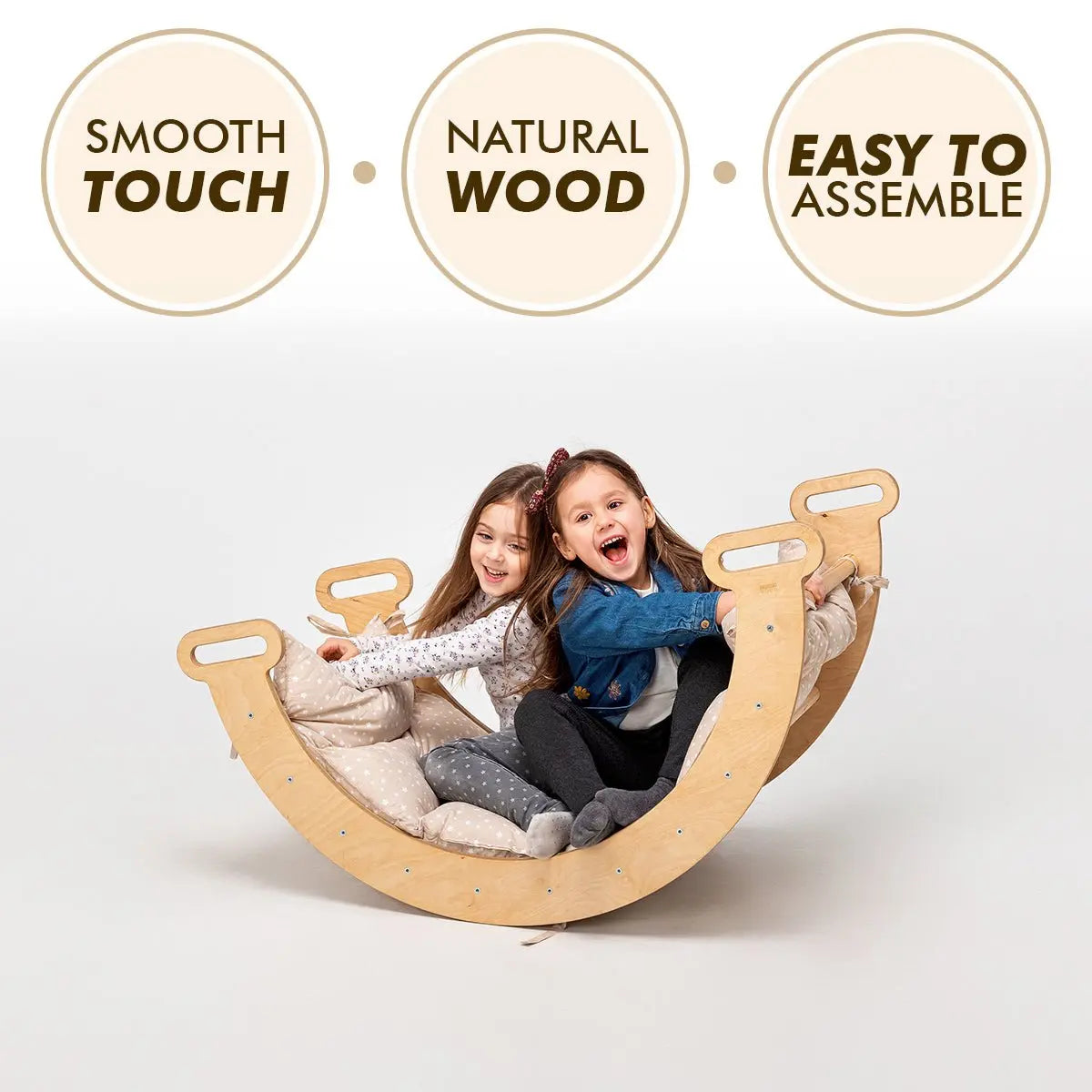 3in1 Montessori Climbing Set: Climbing Arch + Slide Board + Cushion - Beige