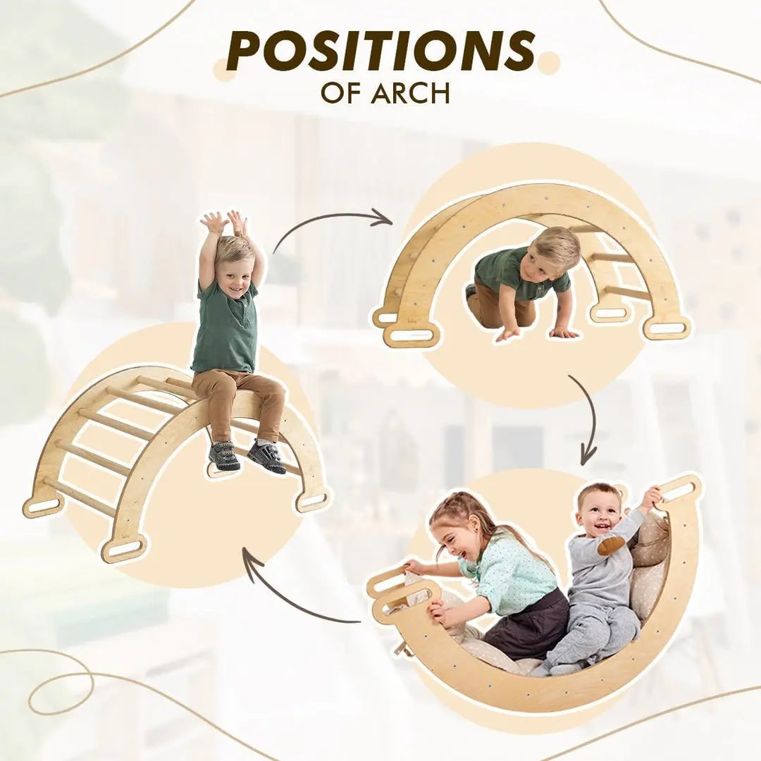 3in1 Montessori Climbing Set: Climbing Arch + Slide Board + Cushion - Beige