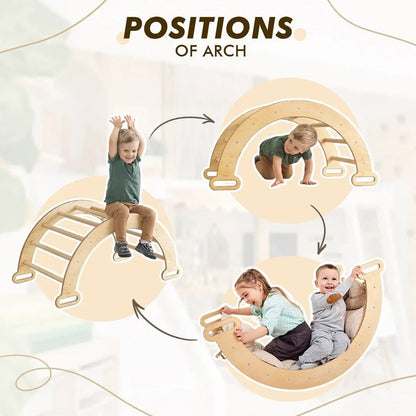3in1 Montessori Climbing Set: Climbing Arch + Slide Board + Cushion - Beige