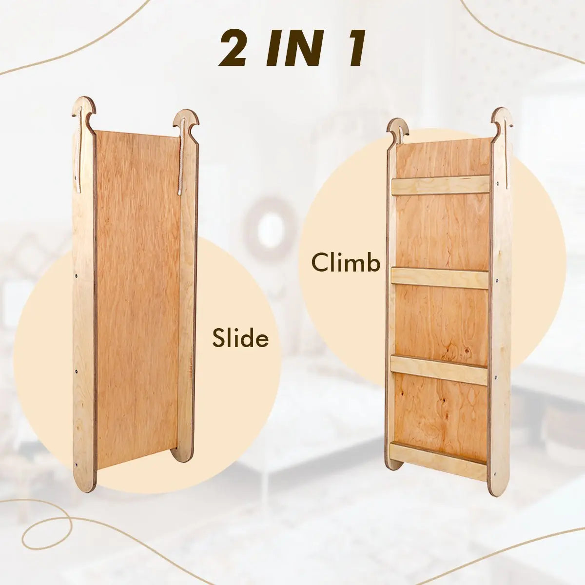 3in1 Montessori Climbing Set: Climbing Arch + Slide Board + Cushion - Beige