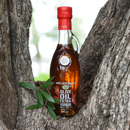 KORVEL Greek Extra Virgin Olive Oil with Chili Pepper, Amphora 8.45 fl oz (250ml)