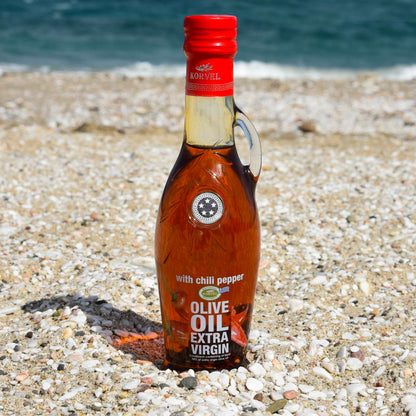 KORVEL Greek Extra Virgin Olive Oil with Chili Pepper, Amphora 8.45 fl oz (250ml) - 2 pack