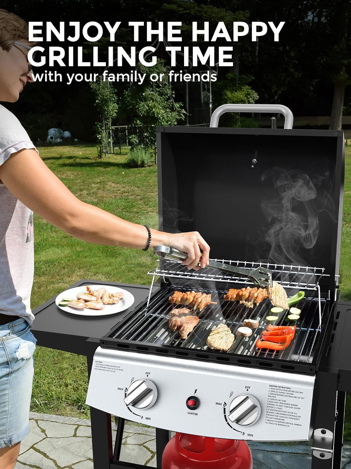 3 & 4-Burner Propane Gas Grills with Side Burners, for Outdoor Cooking, BBQ, Patio, Camping