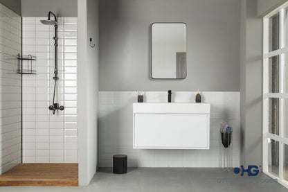 Gala 39" White Floating Bathroom Vanity with Porcelain Top & Hidden Drawer