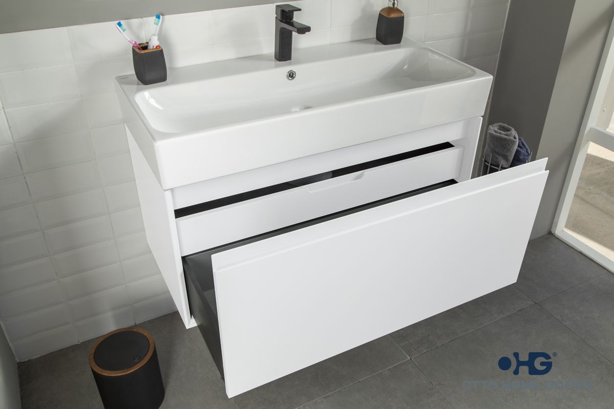 Gala 39" White Floating Bathroom Vanity with Porcelain Top & Hidden Drawer