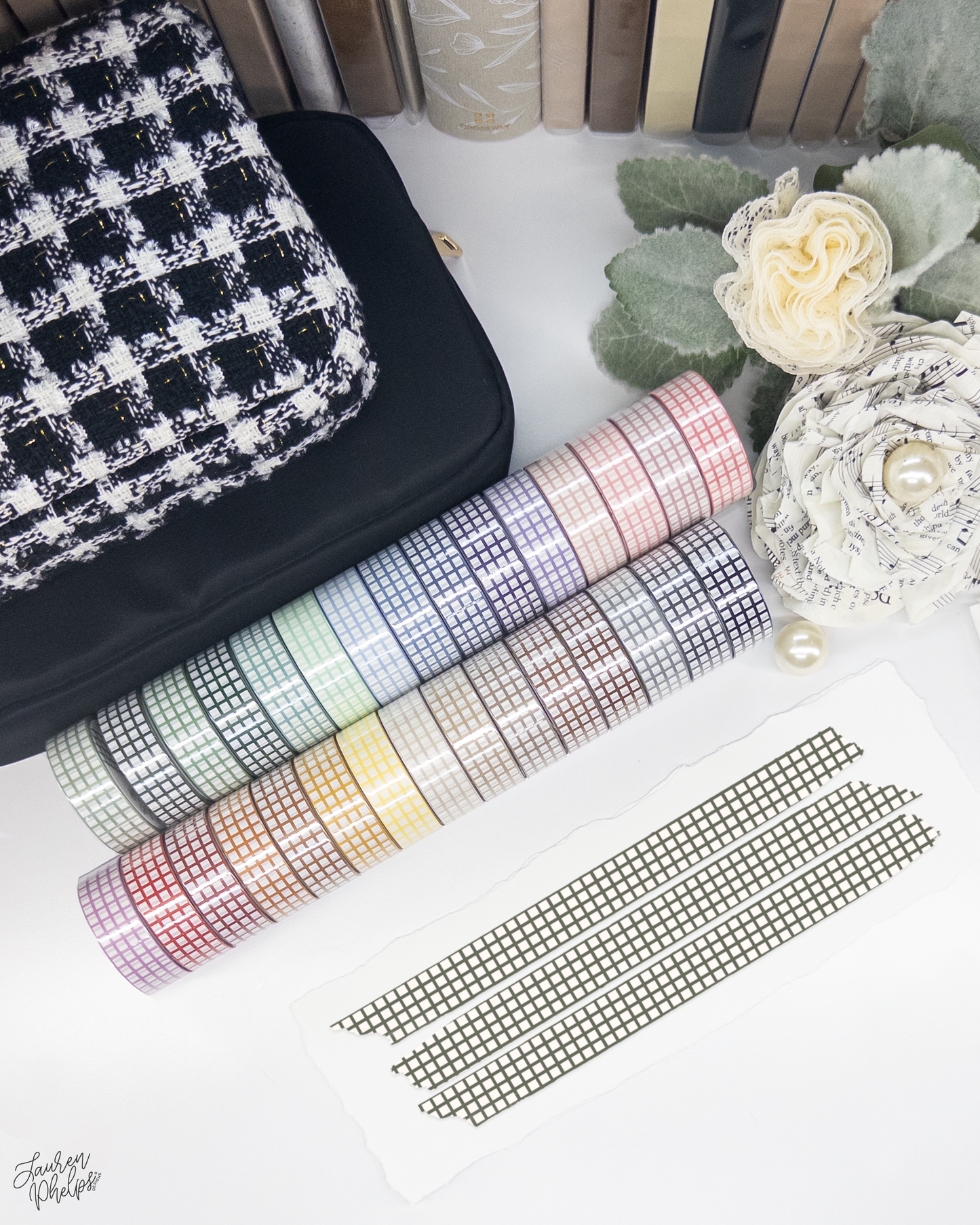 Olive Classic Grid 15mm washi