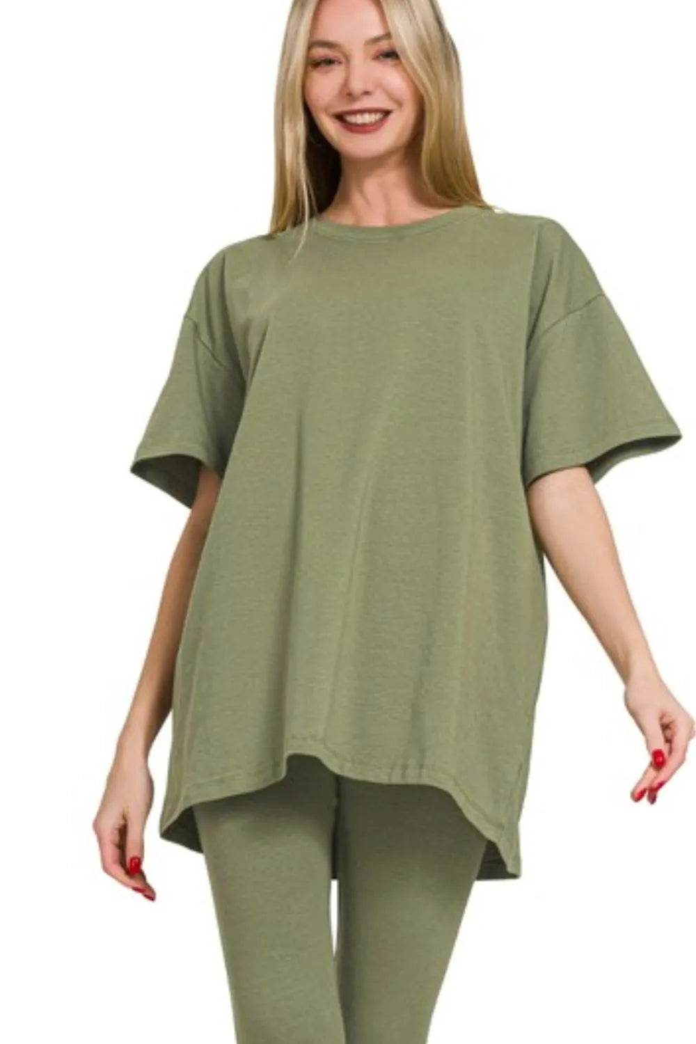 Zenana Cotton Round Neck Top & Legging Set