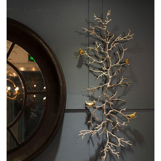 44" Silver And Gold Aluminum Branches And Birds Hanging Dimensional | Kitchen + Metal