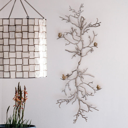 44" Silver And Gold Aluminum Branches And Birds Hanging Dimensional | Kitchen + Metal