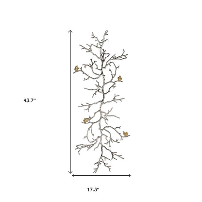 44" Silver And Gold Aluminum Branches And Birds Hanging Dimensional | Kitchen + Metal