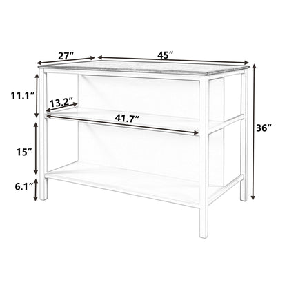 Solid Wood Rustic 45" Stationary Kitchen Island, Rubber Wood Butcher