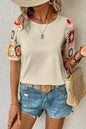 Geometric Round Neck Short Sleeve Blouse | Femstylo